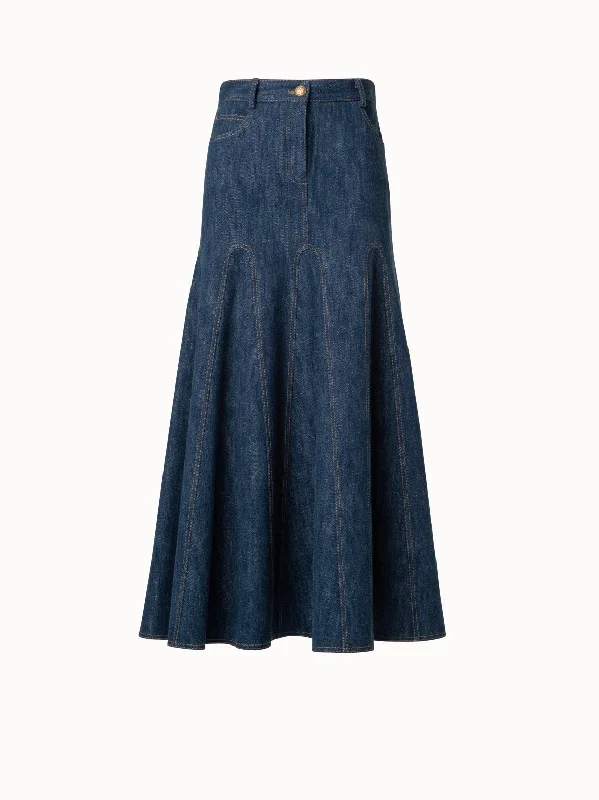 American Style Pleated Denim Midi Skirt