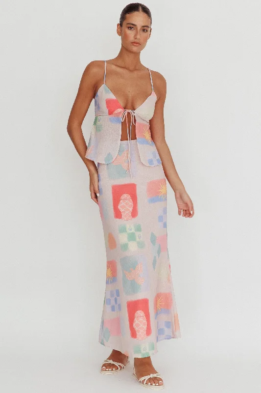 Comfy Pants Heart & Soul Maxi Skirt Print Multi