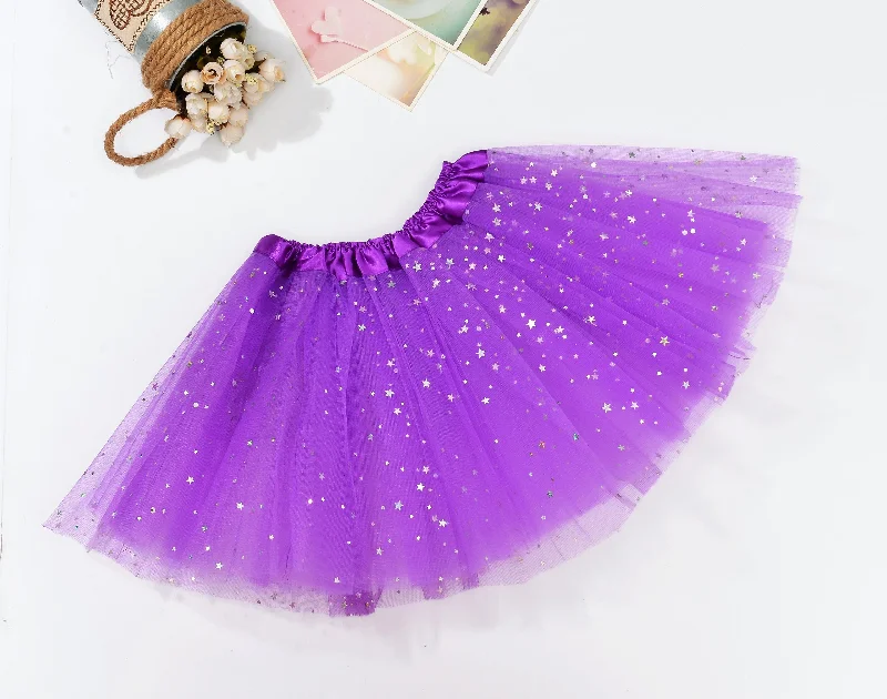 Feminine Charm Sequin Tulle Tutu Skirt Ballet Kids Princess Dressup Party Baby Girls Dance Wear, Purple, Adults
