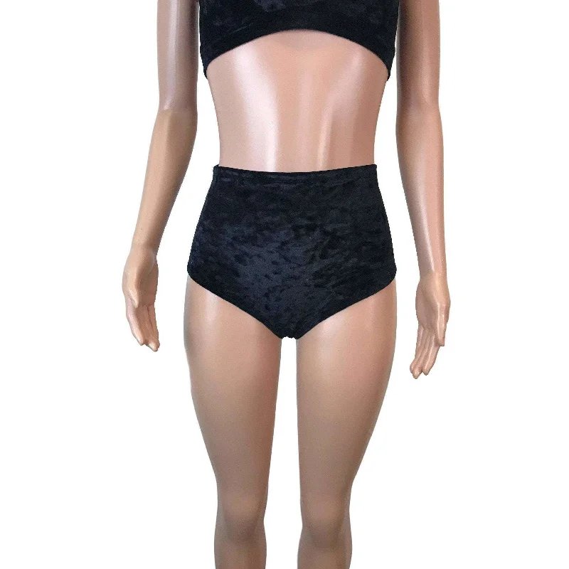 Dynamic Fashion High Waisted Hot Pants - Black Crushed Velvet - Booty Shorts - Bikini Bottom - Festival or Rave Clothing