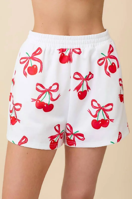 Sports And Leisure Cherries This Christmas Lounge Shorts In White/ Red