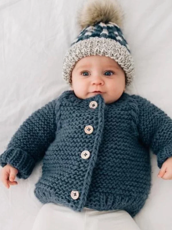 Casual Wear Garter Stitch Cardigan Sweater, Slate