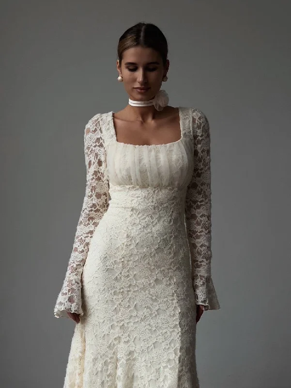 Short Design Romantic Lace-Embroidered Vintage Wedding Dress