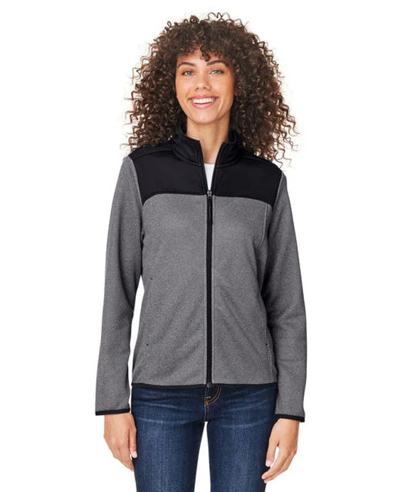 Exclusive Customization CE74W - Core 365 Ladies Venture Heathered Stripe Hybrid Jacket | Black/White