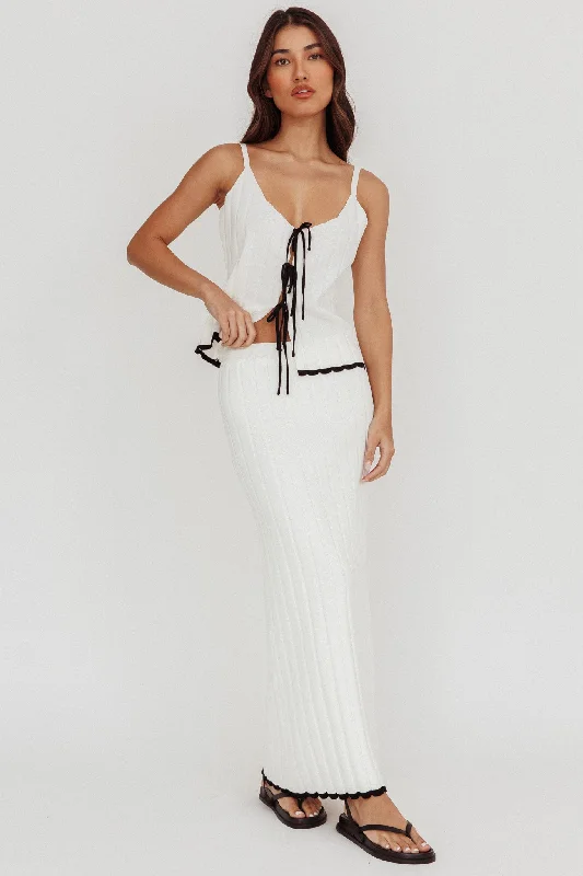 Refreshing Design Liloh Contrast Trim Ribbed Maxi Skirt White