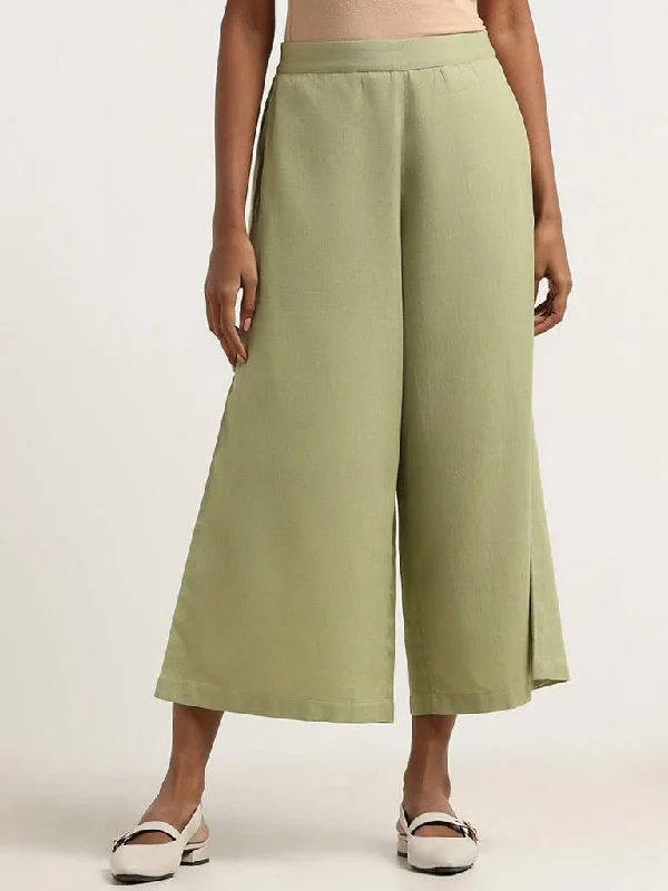 Editorial Design Utsa Green Cotton Palazzos