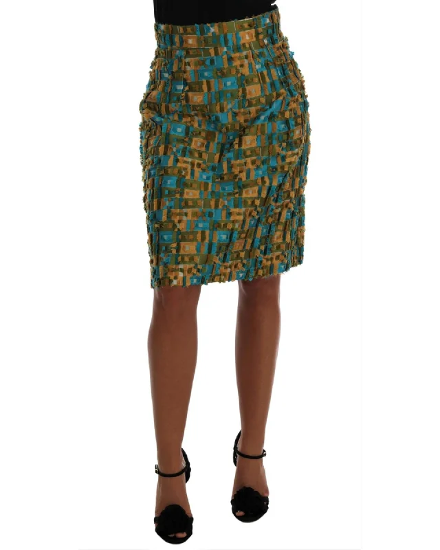Advanced Design Dolce & Gabbana Green Jacquard High Waist Pencil Skirt 44 IT Women