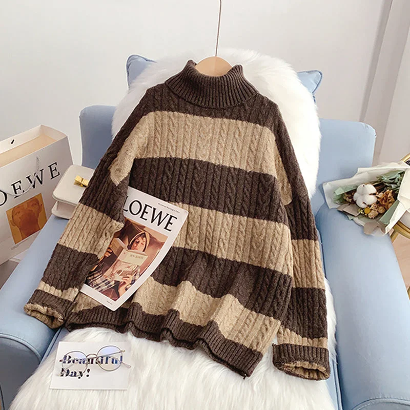 Sporty Elegance Vintage striped sweater women's sweater top  5123
