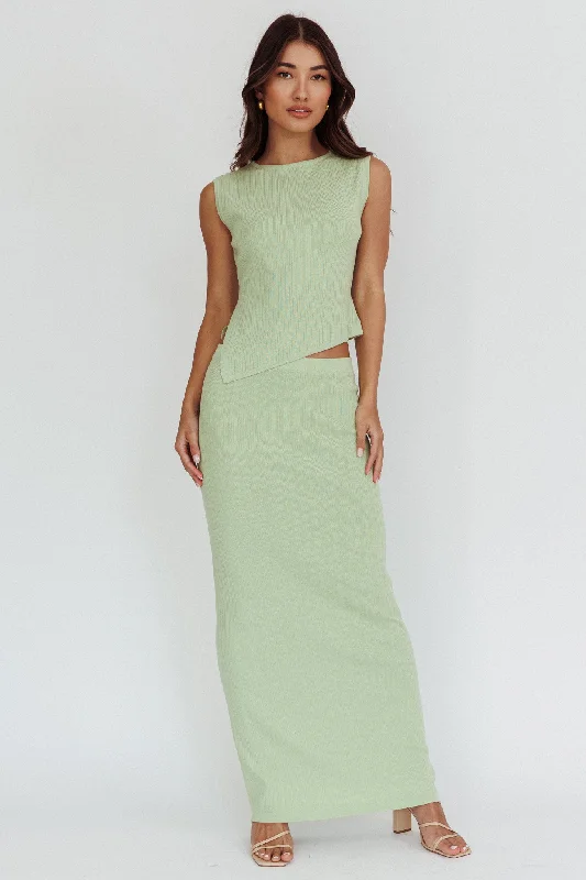 Elegant And Simple Rossana Ribbed Maxi Skirt Sage