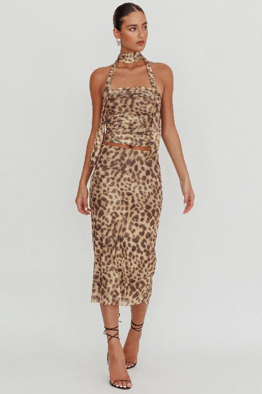 High-end Sense Meet Up Elastic Waist Midi Skirt Leopard