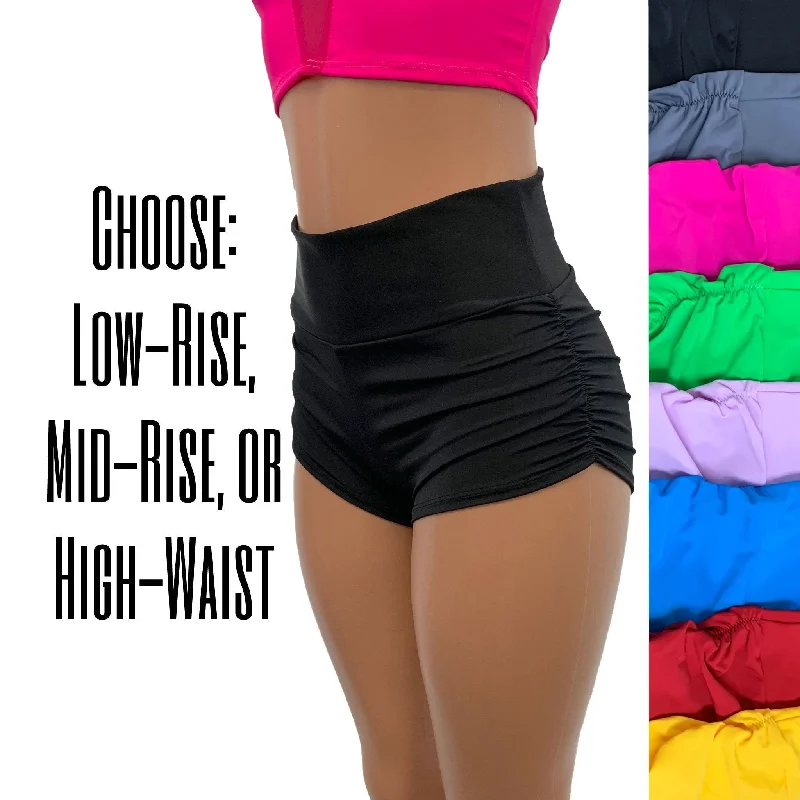 Romantic And Sweet Ruched High Waist Booty Shorts - Athletic Spandex
