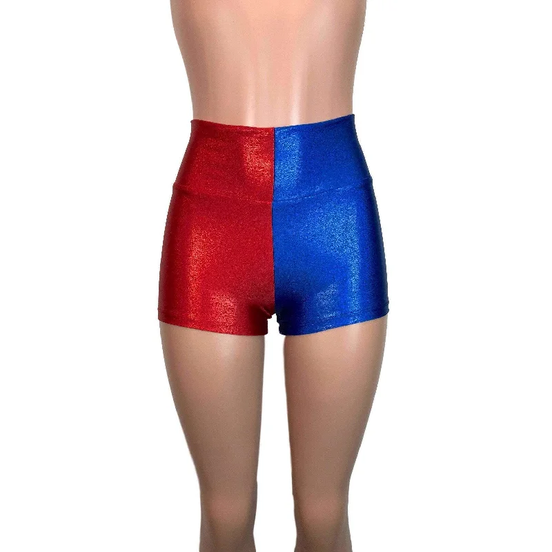 Easy Style High Waisted Booty Shorts - Harley Quinn Blue/Red or Black/Red Mystique