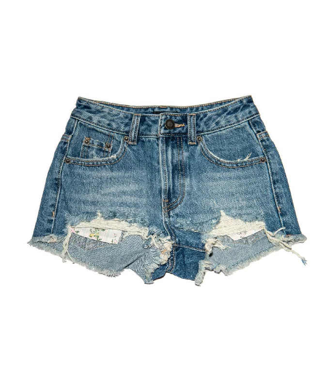 High Street Design Katie J NYC Girls Malibu Dark Wash Printed Pocket Jean Shorts