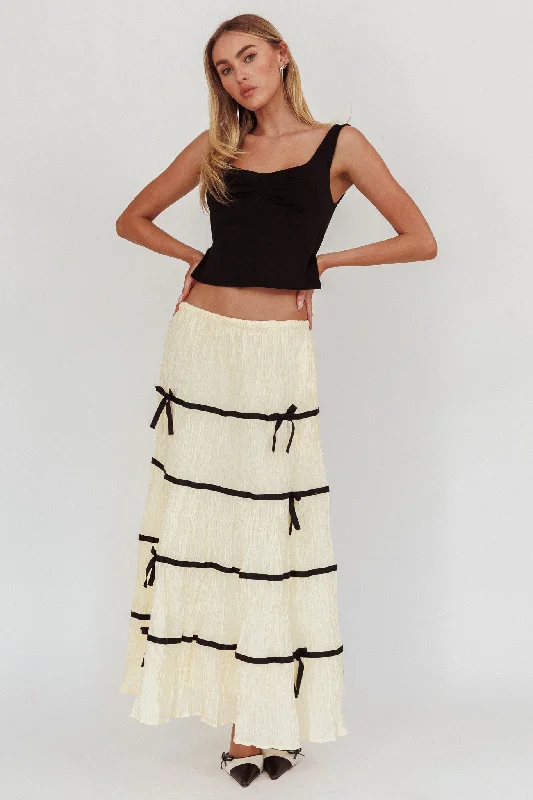 Extra long version Tunnel Of Love Contrast Bow A-Line Maxi Skirt Natural