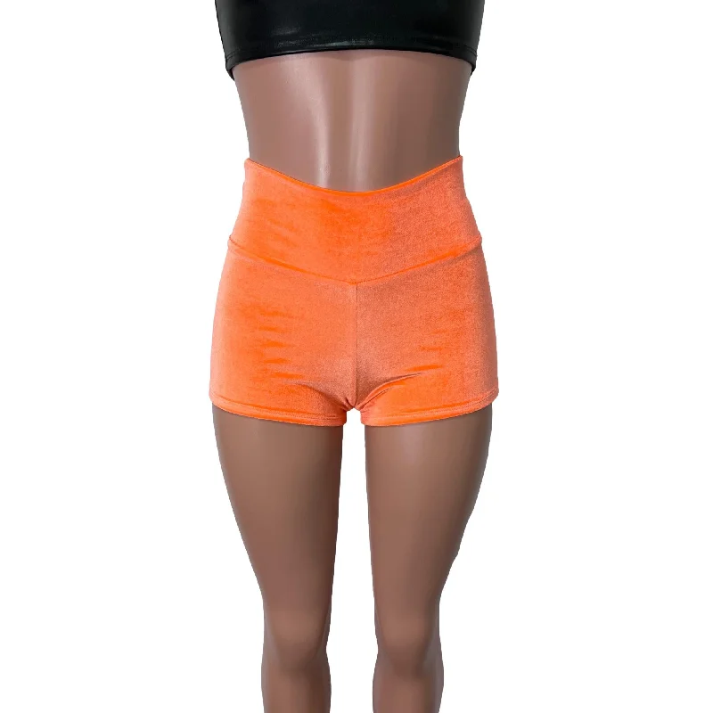 Fashionable And Versatile Orange Velvet Booty Shorts - High-Waisted