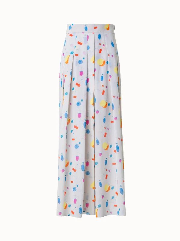 High Street Series Cotton Pleated Midi Skirt with Fruits Print