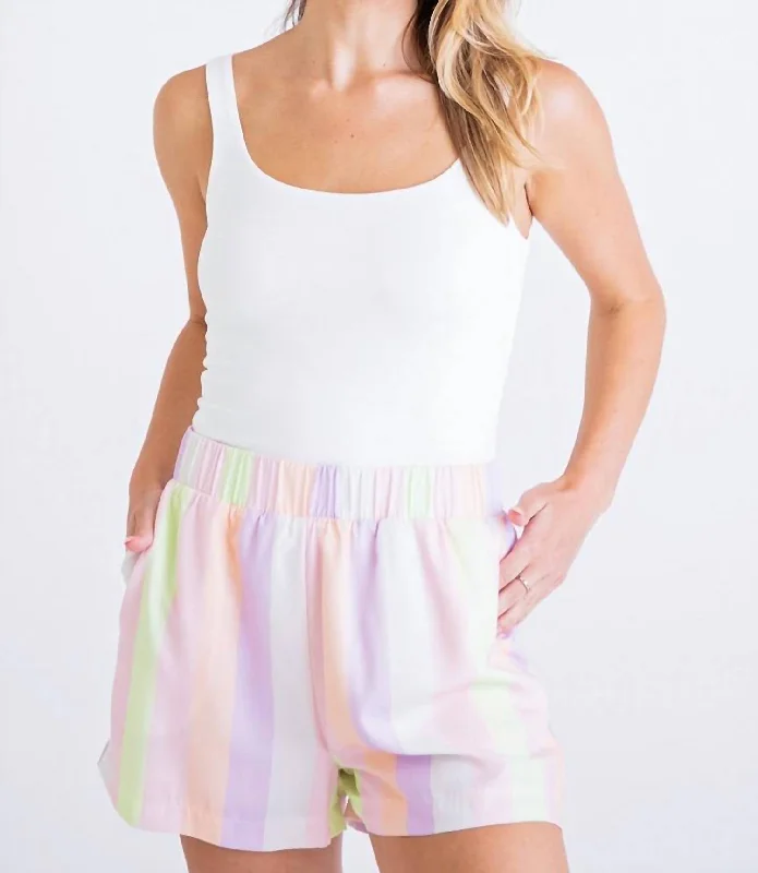 Street Sports Style Smock Waist Short In Pastel Stripe