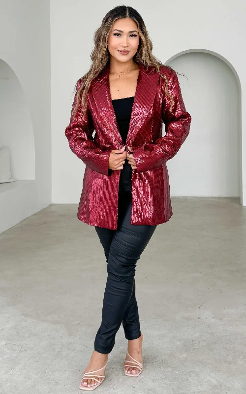 Cozy Dress Charlie Sequin Blazer - Wine
