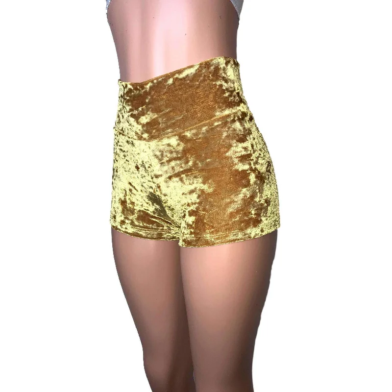 Diamond Series High Waisted Booty Shorts - Gold Crushed Velvet