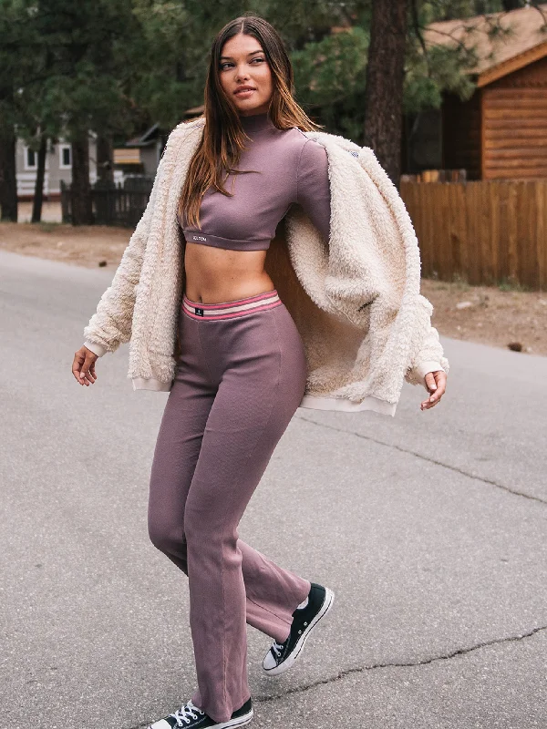 Street Show-off Style Lived In Lounge Mock Neck Long Sleeve Top - Acai