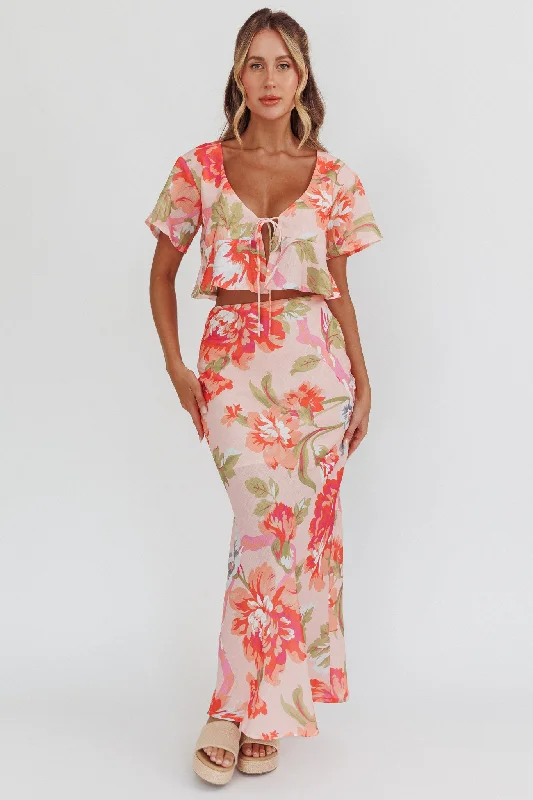 Simple Comfort La Vie Floral Maxi Skirt Peach