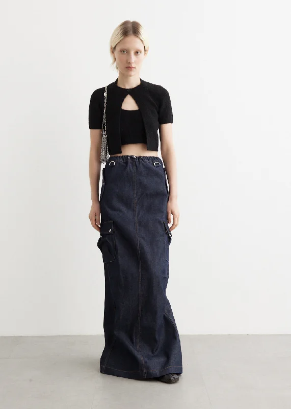 Elegant Wear Denim Cargo Maxi Skirt