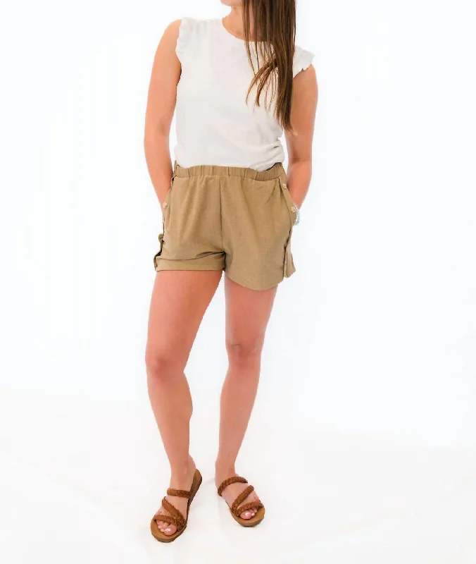 Street Style Side Button Shorts In Khaki