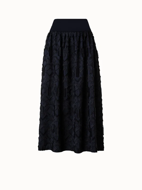Minimal Comfort Maxi Skirt with Fringe Embroidery