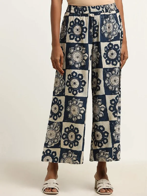 Versatile Items Utsa Indigo Printed Wide-Leg Palazzos