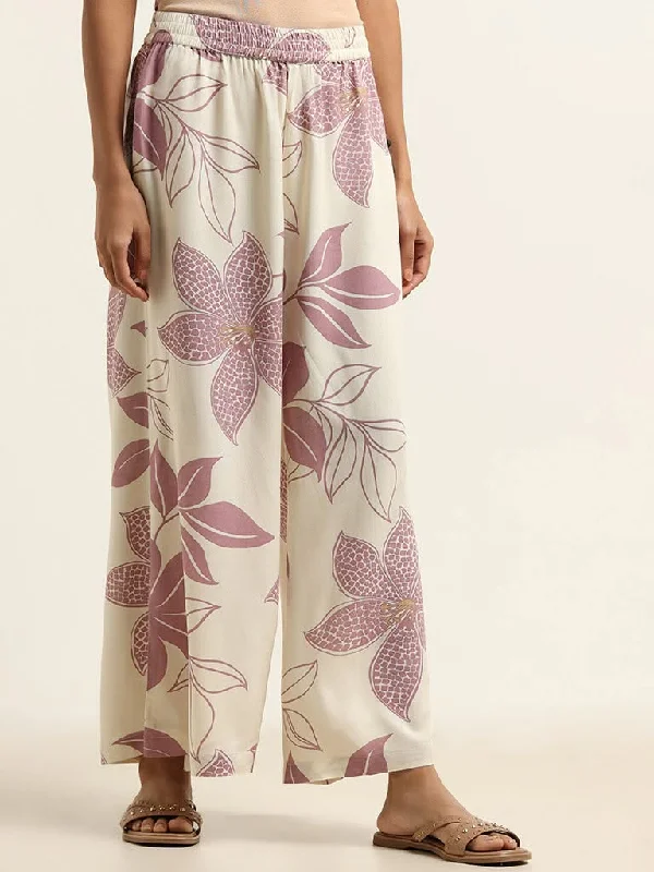 Soft Looks Utsa Purple Floral Palazzos