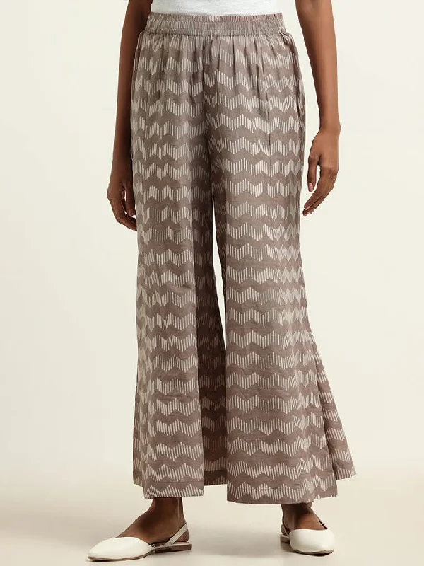 Soft Comfort Utsa Brown Printed Palazzos