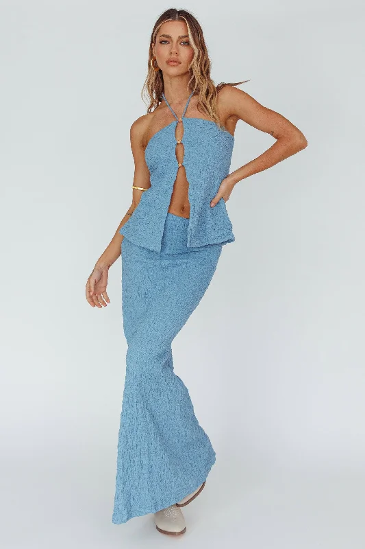 All-Day Comfort Kalei Textured Midi Skirt Blue
