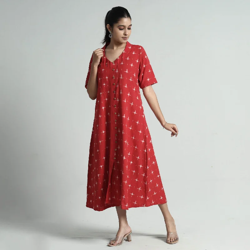 Fashion Selection Red - Pochampally Double Ikat Weave Cotton Dress