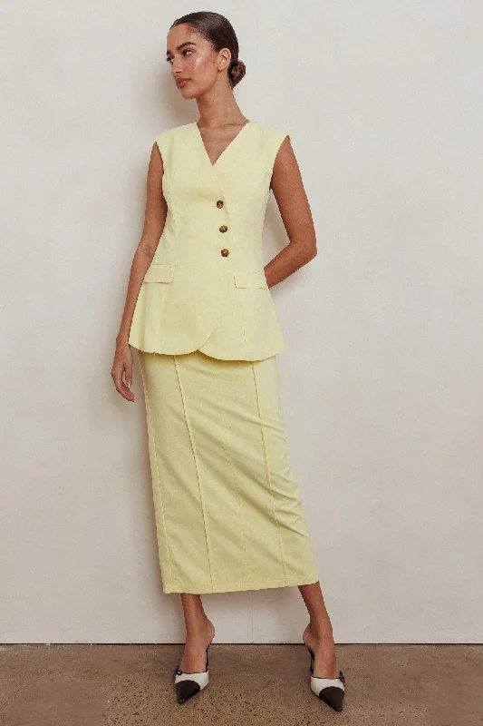 Nightclub Style Sweet Treat Column Midi Skirt Lemon
