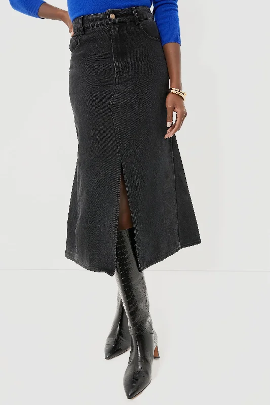 Feminine Charm Washed Black Cyprus Midi Skirt