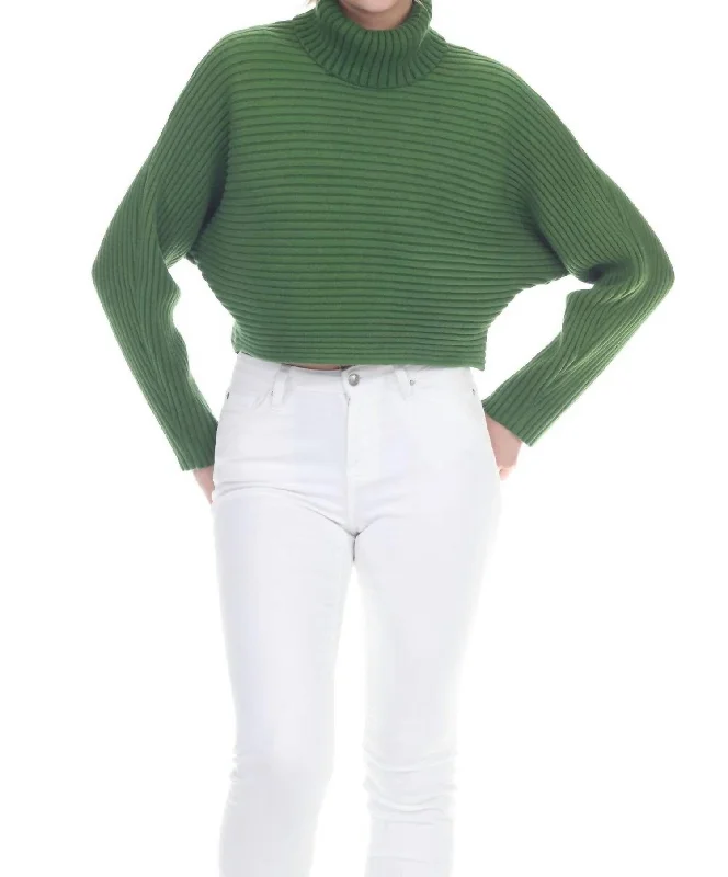 Mid-length Style Horizontal Ribbed Hazel Turtleneck Sweater In Olive