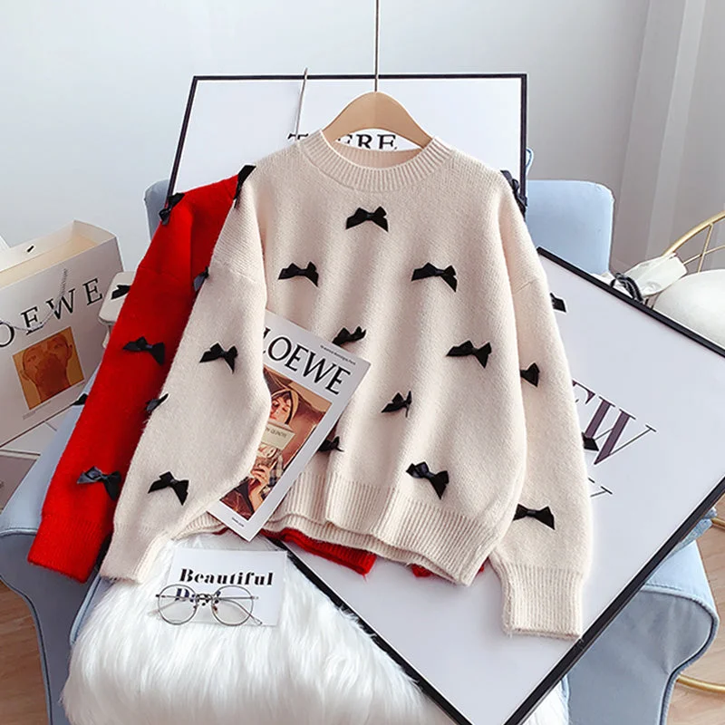 Chic Outfits Gentle bow sweater sweater sweater top  5120