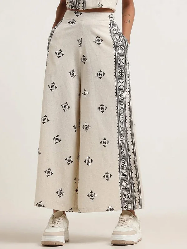 Weekend Style Bombay Paisley Off-White Printed Cotton Blend Palazzos