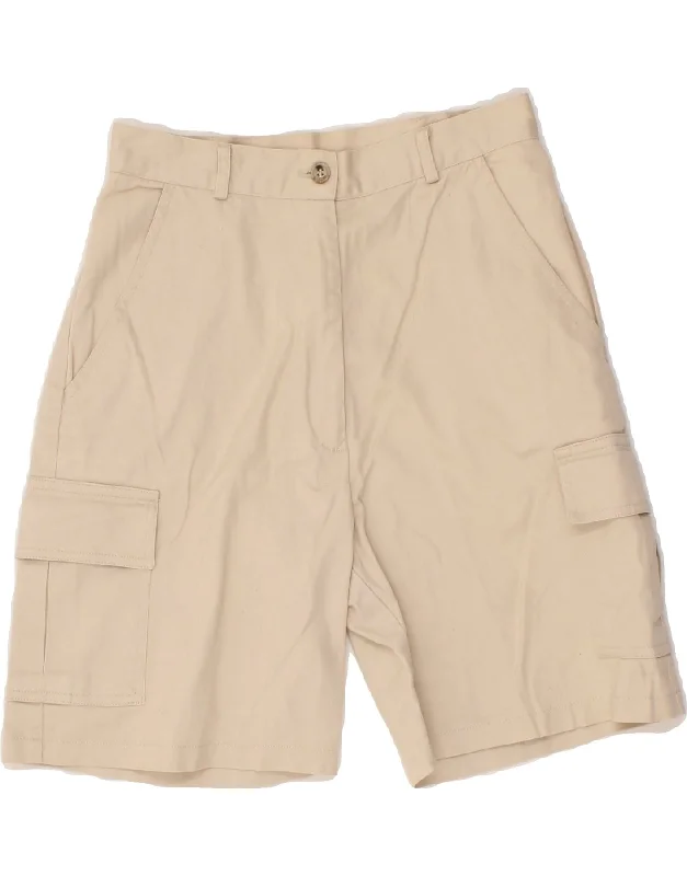 Casual Comfort VINTAGE Womens High Waist Cargo Shorts UK 10 Small W26 Beige Cotton