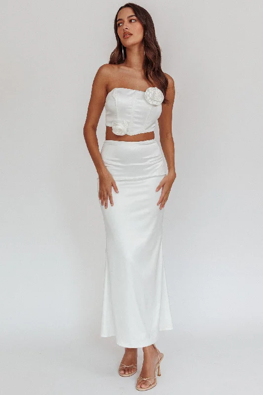 Sports High Waist Style Like A Dove Satin Maxi Skirt Oyster