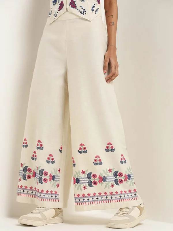 Sports Casual Style Bombay Paisley White Printed Palazzos