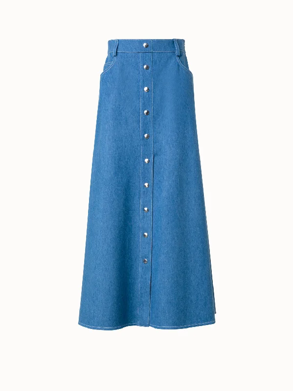 Comfortable Outfits A-Line Midi Denim Skirt