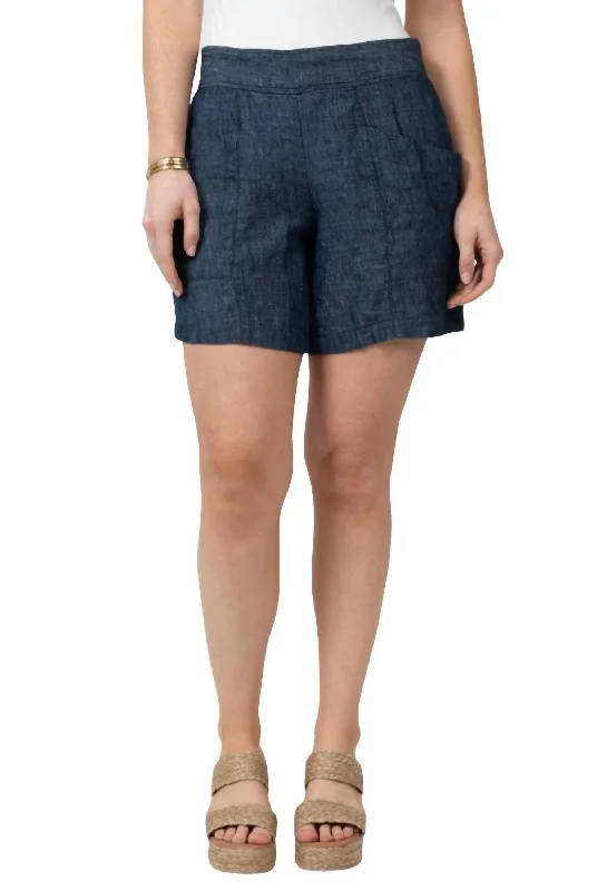 Exquisite Craftsmanship Chambray Linen Shorts In Indigo