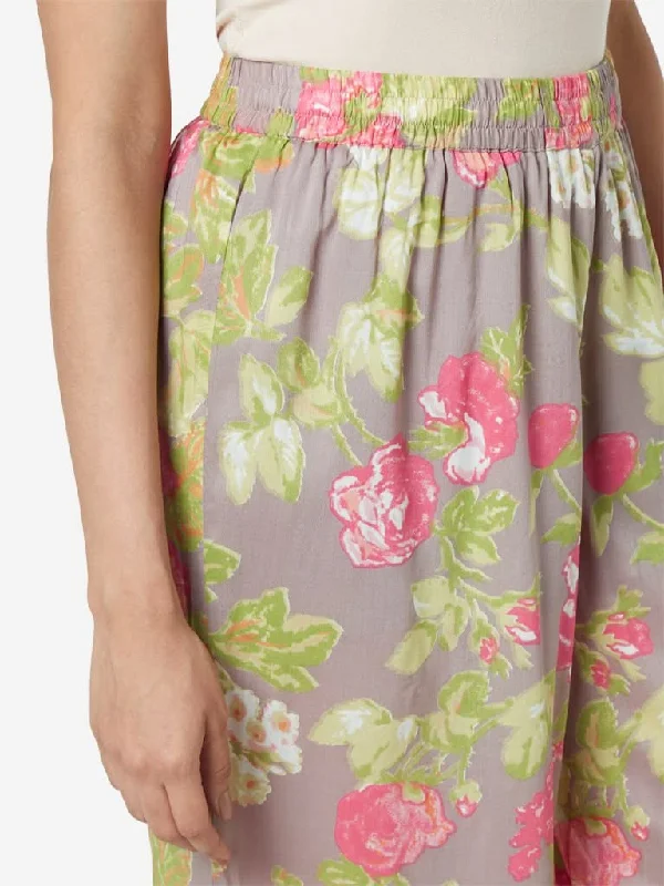 Perfect Tailoring Zuba Grey Floral Printed Palazzos