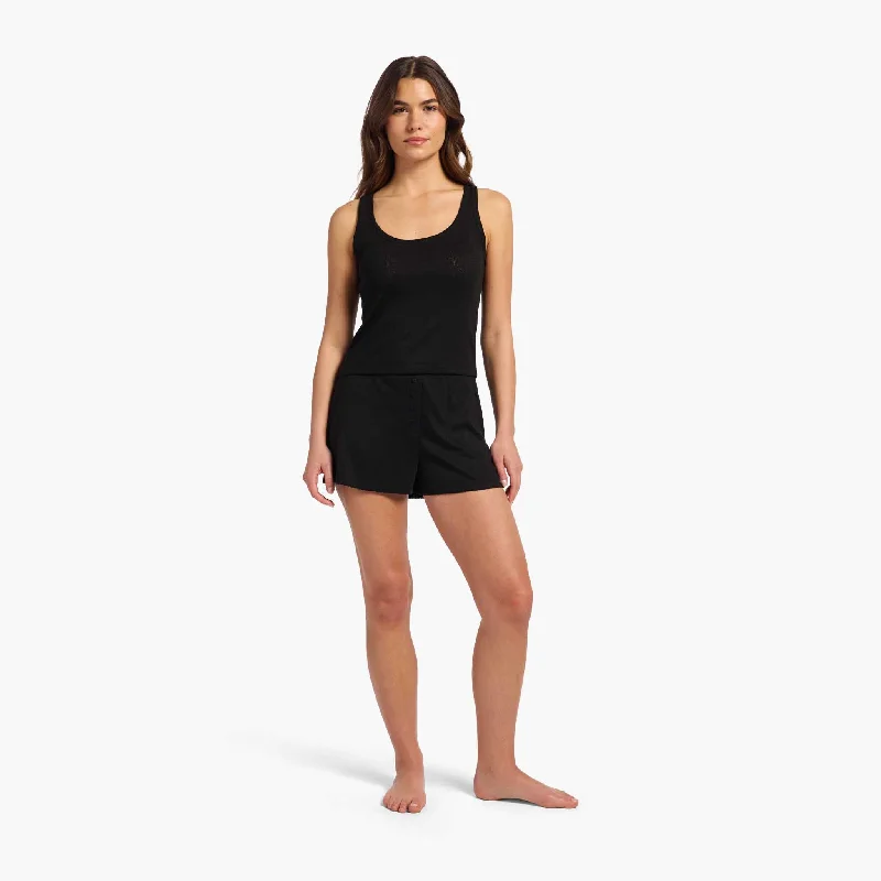Boutique style Heart Pointelle Pajama Cheeky Short | Black