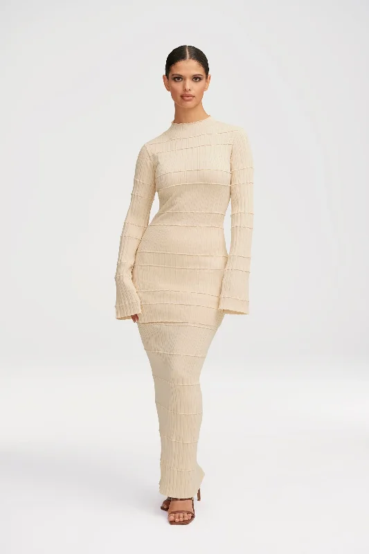 Slim Fit Rania Ribbed Knit Maxi Skirt - Beige