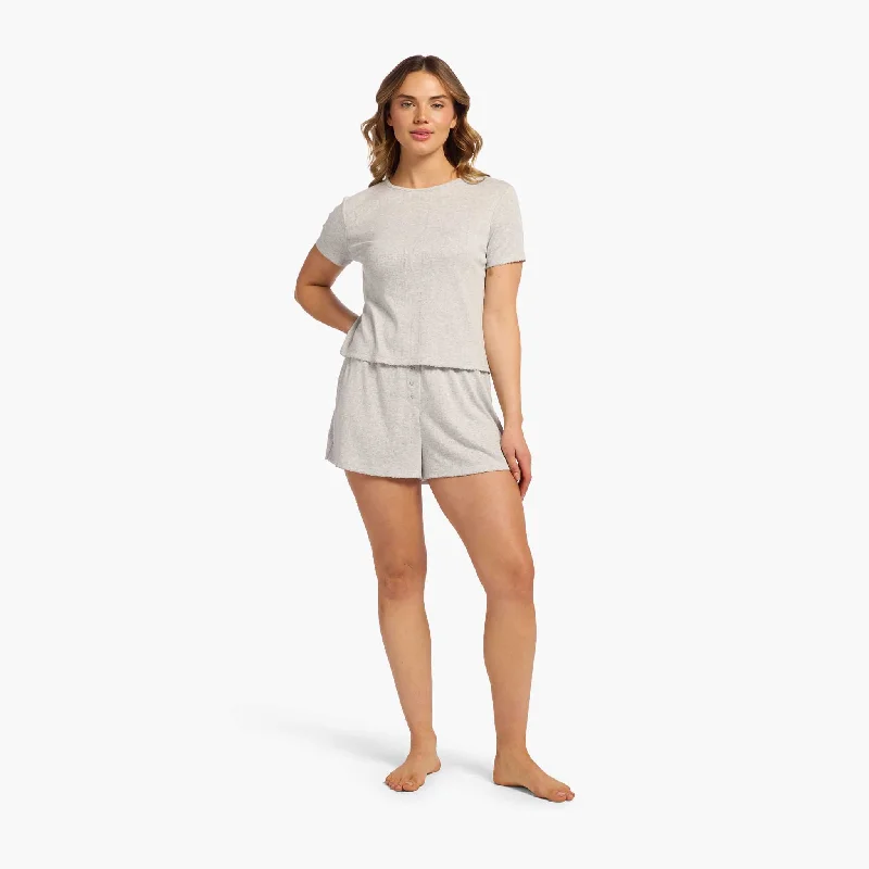 Printing decoration Heart Pointelle Pajama Cheeky Short | Heather Grey