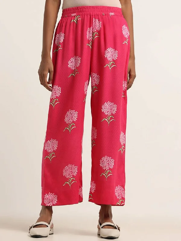 Timeless Comfort Utsa Pink Floral Printed Palazzos