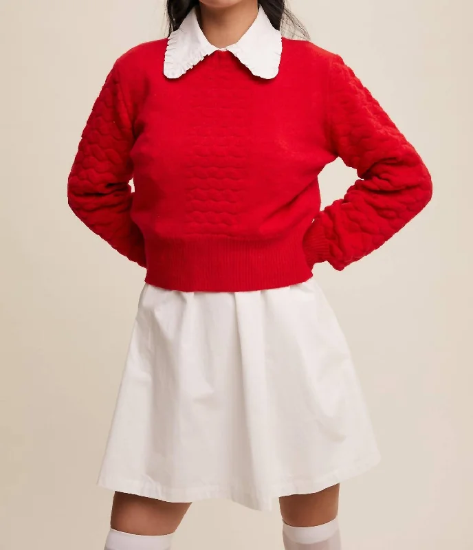 Sports Zipper Style Textured Balloon Copped Knit Sweater