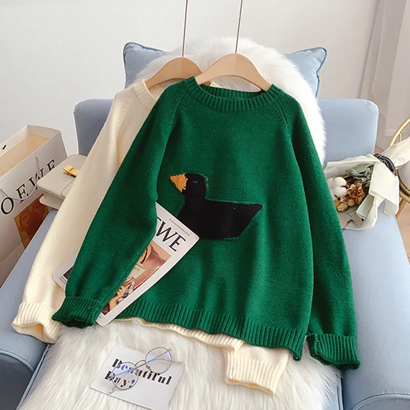 Denim Design Japanese embroidered duck cartoon sweater  5099